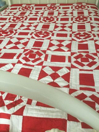 Vintage Red And White Xs And Os Patch Work Quilt By Nautica 86”x86” With 2 Sham
