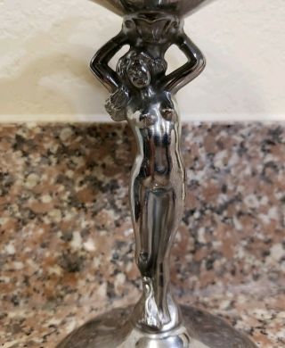 Antique Vtg Art Deco Farber Brothers Nude Female Chrome Figural Pedestal Dish 2