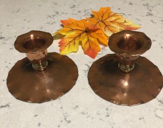 Avon Coppersmith Pair (2) Candle Holders Hammered Solid Copper