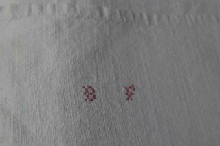 Exquisite French Antique Hemp Sheet Hand Loomed Red Initials 