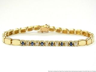 Fine Blue Natural Sapphire White Diamond 14k Gold Bracelet Ladies Vintage 10gr