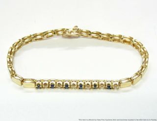 Fine Blue Natural Sapphire White Diamond 14k Gold Bracelet Ladies Vintage 10gr 2