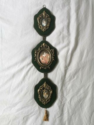 Victorian Style Oval Sewn Embroidered Portraits Framed Thomas Lawrence Red Boy