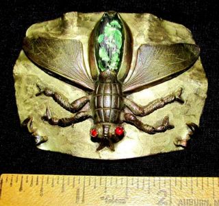 Antique Art Nouveau Jugendstil Arts &crafts Gilt Foiled Glass Bee Insect Bug Pin