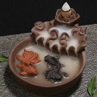 Fish Porcelain Backflow Ceramic Incense Burner Holder Cone Buddhist Cones
