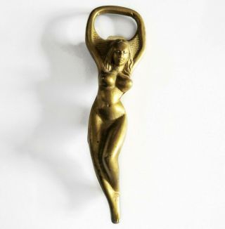 Vintage Art Deco Solid Brass Naked Nude Lady Bottle Opener Antique Barware Pub