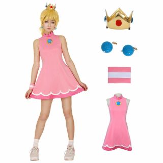 Mario Tennis Princess Peach Cosplay Costume Outfit Party Girl Dress