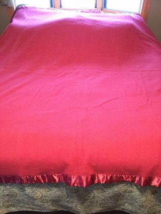 Vintage Faribo 100 Wool Blanket W/ Satin Trim Burgundy Red Wine 96 X 94