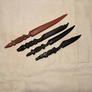 Set Of 4 Vintage Hand Carved African Folk Art Crocodile Handle Wood Knife Dagger