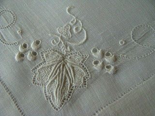 Antique Victorian White Linen Wedding Hanky Hand Embroidered Pristine
