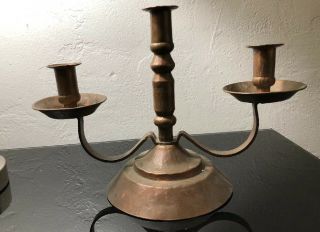 Antique Vtg Hand Hammered Copper 3 Candlestick Holder Candelabra Arts & Craft