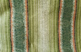 Vtg Pair 2 Panels Barkcloth Drapes Curtains Fabric Striped Green Orange 45x85 Ea