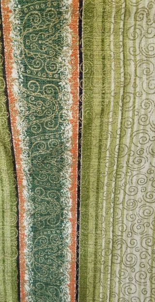 Vtg Pair 2 panels barkcloth drapes curtains fabric striped green orange 45x85 ea 2