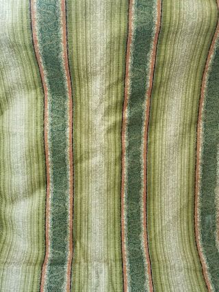 Vtg Pair 2 panels barkcloth drapes curtains fabric striped green orange 45x85 ea 3