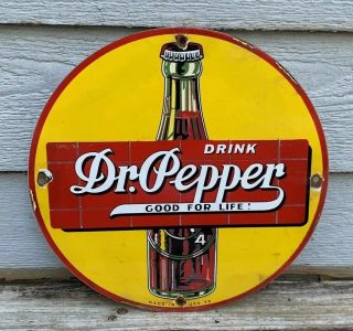 Vintage Dr Pepper Porcelain Gas Soda Beverage Drink Dew Coca Cola Bottles Sign