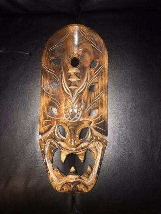 Vintage Monkey Pod Carved Wood Tiki Mask Hawaii Luau Bar Decor