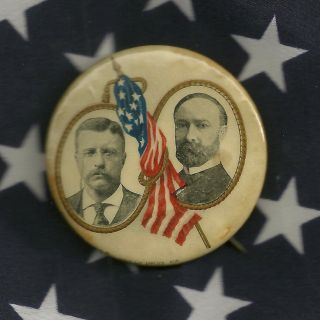 1 3/4 " Teddy Roosevelt Political Campaign Pinback Button Jugate Republican Gop