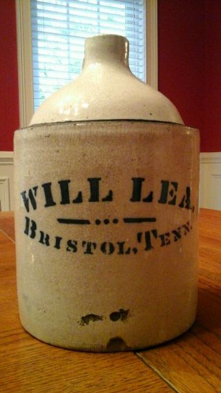 Antique Will Lea Bristol Tenn 1/2 Gal.  Whiskey Jug Stoneware Rare