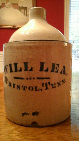 Antique Will Lea Bristol Tenn 1/2 gal.  Whiskey Jug Stoneware RARE 2