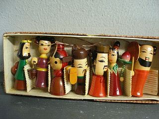 Vintage Set 7 Japanese Kokeshi Wooden Doll Ornaments Japan