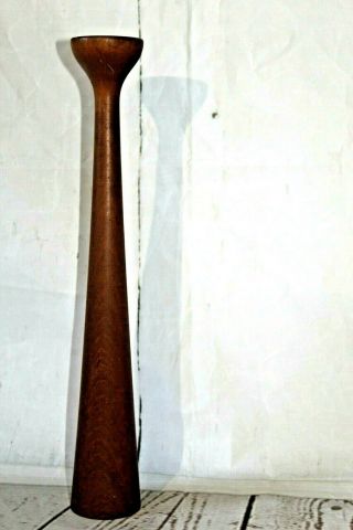 Vintage H,  F Denmark Teak Mid - Century Modern Tall Candlestick/holder H&f Danish