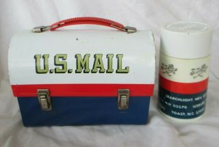 Vintage U.  S.  Mail Metal Lunchbox Thermos Aladdin Mr.  Zip Postal Service Mailbox