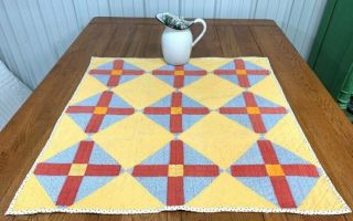 Red Cheddar C 1900 Railroad Crossing Table Quilt Doll Crib Antique 31 X 30 Gift