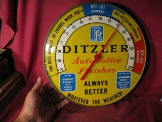 Antique Ditzler Auto Paint Advertising Thermometer Service Station Sign Gas Oil