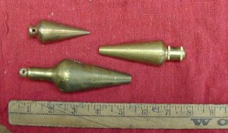 3 Vintage Brass Plumb Bobs,  Including Two With Missing Parts,  L@@k & Read