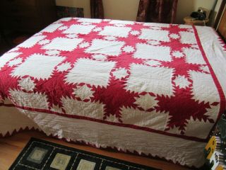 Vintage Red And White Quilt 96 " X 100 "