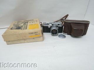 Vintage Canon Ep Camera Canon Lens 50mm F1:8 & Model Y Flash Unit W/ Orig Box