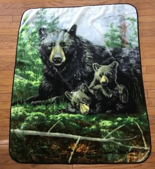 Biederlack Blanket Bear Throw James Hautman Green Black 50 X 62 Usa Reversible