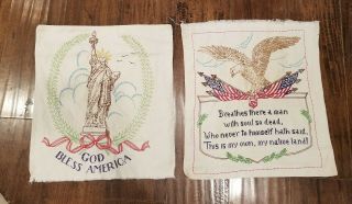 Vtg Set Hand Embroidered Flour Sack American Lady Liberty Pillow Foms 17 X 15