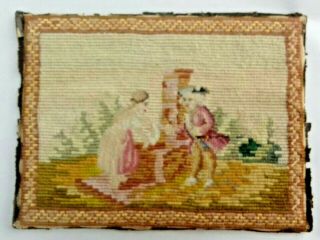 Antique Naive Miniature 19th C Woolwork Tapestry Child 