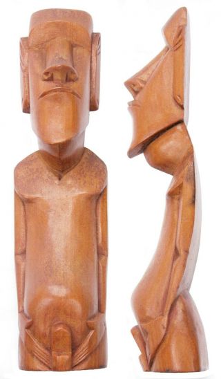 Vintage Hand Carved Wooden Rapa Nui Easter Island Moai Tiki Figure Polynesian