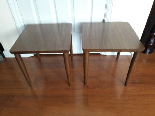 Vintage Set of 2 Mid Century Formica Stackable Snack Tables 3