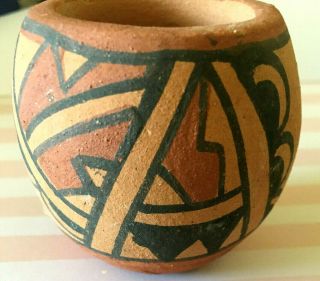 Antique Native American Indian Pottery Small Red Clay Bowl Signed Old Ceramic