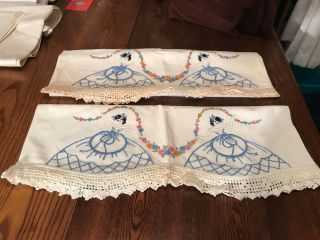 Vintage Double Southern Belle Pillowcases W/exquisite Crochet Trim
