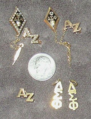 Vtg.  Delta Sigma Phi Fraternity Pins Lavaliers Set Gold,  Onyx,  Pearls 2