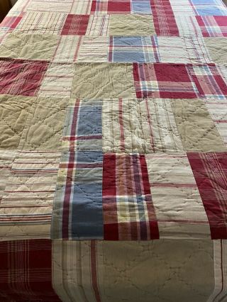 Vintage Hand Crafted & Quilted Red Plaid Quilt 91 " X 86 "