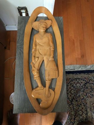 Old Vintage Hand Carved Wooden Filipino Fisherman Figure Wood Carving