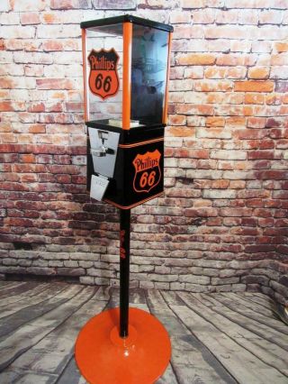 Vintage Oak Gumball Machine Phillips 66 Man Cave Novelty Gift Game Room Bar Deco