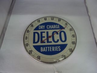 Vintage Advertising Delco Batteries Round Glass Thermometer 349 - Q