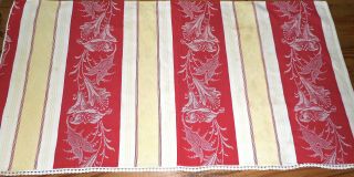 Antique French Lily Floral Stripe Cotton Ticking Damask Fabric Red Yellow