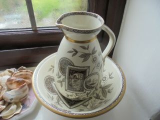 Antique Aesthetic Movement Wash Bowl And Jug - James Beech,  Staffordshire