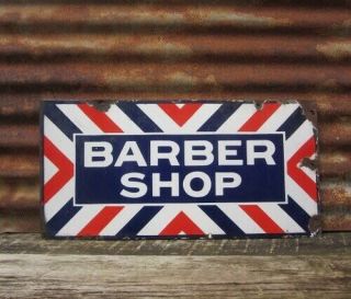 Antique Barber Shop Sign Double Sided Porcelain Dsp Vintage Old Sign