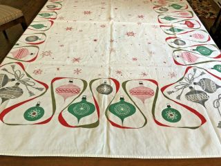 Rare Vintage Christmas Mid Century Ornaments Tablecloth By Lois Long De Antonio