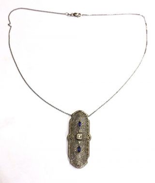 Art Deco 14k White Gold Openwork Filigree Diamond Pendant Necklace