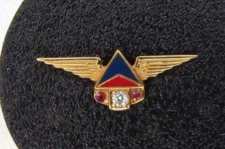 Vintage Delta Airlines 10k Gold,  Enamel Robbins 25 Year Service Pin Real Diamond