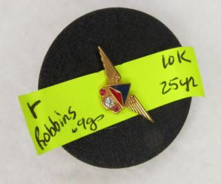 Vintage Delta Airlines 10K Gold,  Enamel Robbins 25 Year Service Pin Real Diamond 3